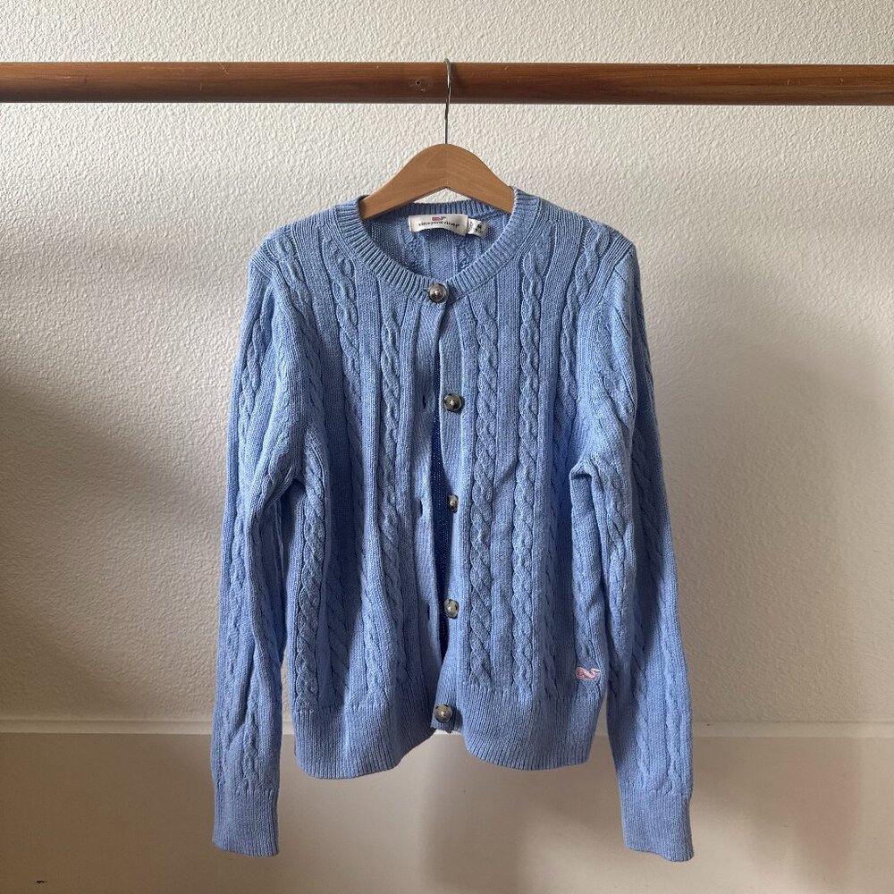 Vineyard Vines Spring Blue Cable knit Cardigan Cotton Cashmere Blend size M